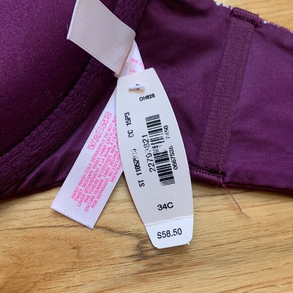 2015 NWT Victoria’s secret Very Sexy Plunge 34 C maroon lace, crisscross back - Picture 7 of 12